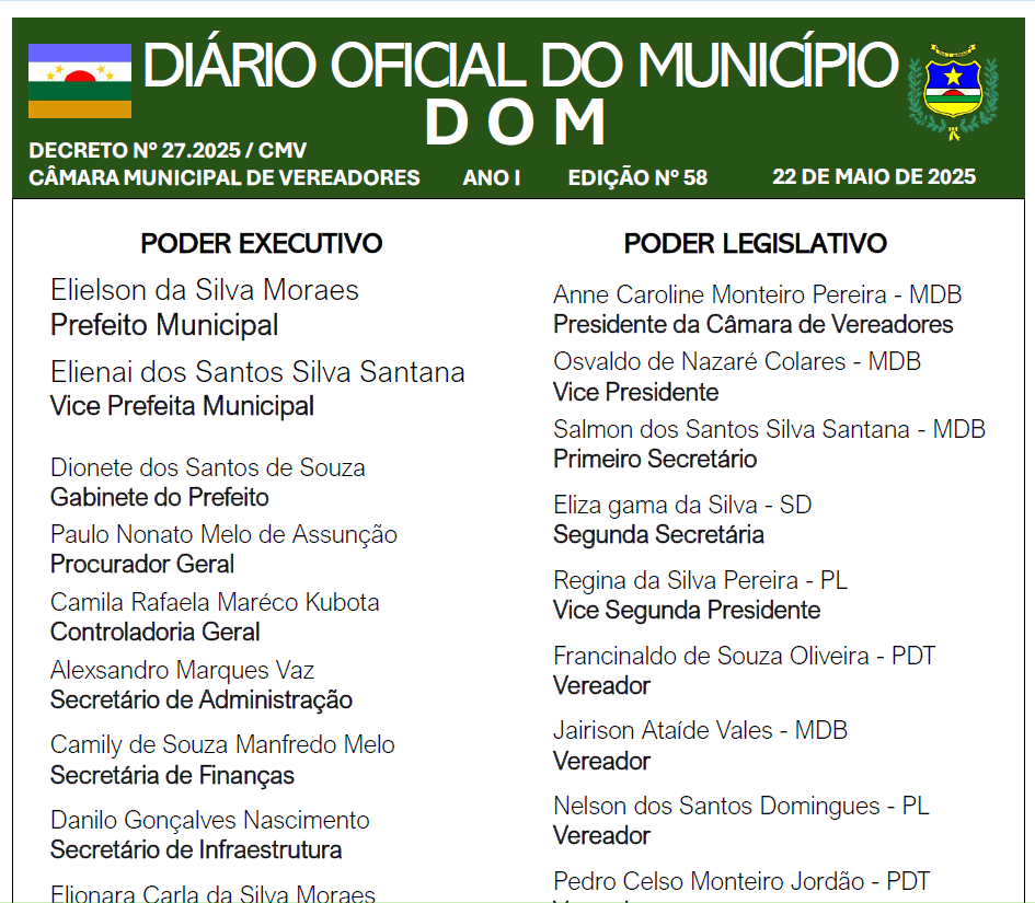 DIÁRIO OFICIAL - EDIÇÃO N° 58 - 22 DE MAIO DE 2025